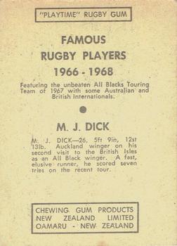 1968 Playtime Rugby Gum Famous Rugby Players - Red #2 Malcolm Dick Back
